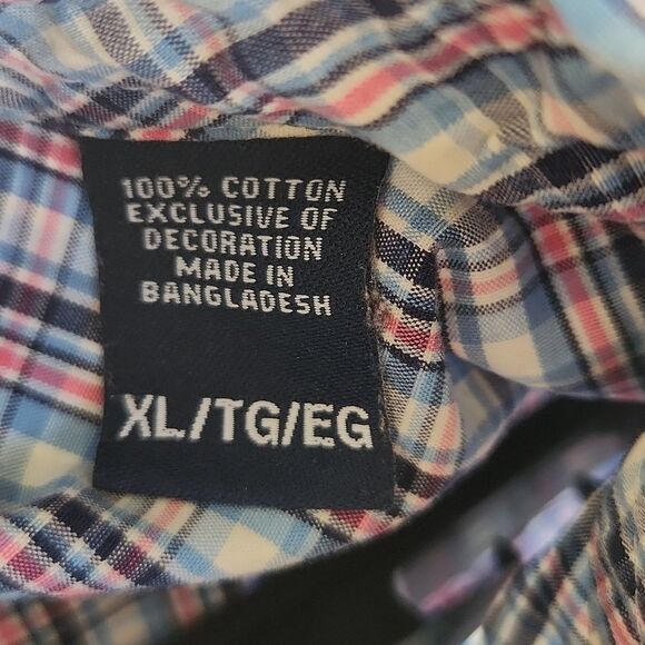 Chaps men's XL button-down collar casual white with blue plaid shirt - Picture 5 of 5